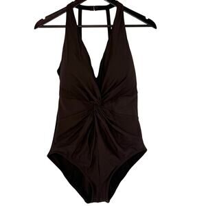 Miraclesuit One Piece Swimsuit Women’s 14 Brown Halter Slimming Mesh